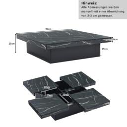 Modern Square Coffee Table with Sliding Top and 4 Built-In Drawers, Versatile Center Table for Living Spaces, 90L x 90W x 25H cm, Black - Aosom UK - thumbnail 3