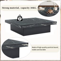 Modern Square Coffee Table with Sliding Top and 4 Built-In Drawers, Versatile Center Table for Living Spaces, 90L x 90W x 25H cm, Black - Aosom UK - thumbnail 4