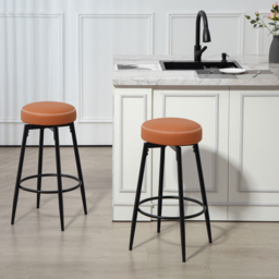 HOMCOM Set of Two Faux Leather Bar Stools - Brown/Black - thumbnail 9