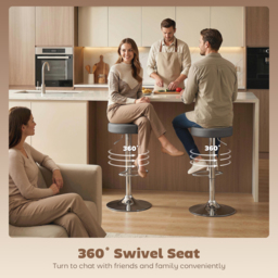 HOMCOM Bar Stools Set of 2, Modern PU Leather Swivel Barstools, Height Adjustable Breakfast Bar Chairs with Footrest, Grey - thumbnail 5