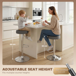 HOMCOM Bar Stools Set of 2, Modern PU Leather Swivel Barstools, Height Adjustable Breakfast Bar Chairs with Footrest, Grey - thumbnail 4