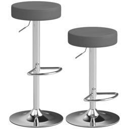 HOMCOM Bar Stools Set of 2, Modern PU Leather Swivel Barstools, Height Adjustable Breakfast Bar Chairs with Footrest, Grey - thumbnail 1