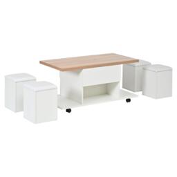 Lift-Top Coffee Table with Hydraulic Lift, Stylish Side Table with 2 Open Shelves, 100L x 50W x 48H cm, Natural+White - Aosom UK - thumbnail 2