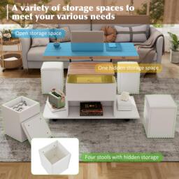 Lift-Top Coffee Table with Hydraulic Lift, Stylish Side Table with 2 Open Shelves, 100L x 50W x 48H cm, Natural+White - Aosom UK - thumbnail 5