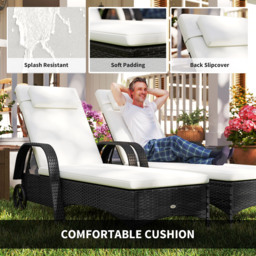 Outsunny 3 Pieces Patio Lounge Chair Set Garden Wicker Wheeling Recliner Outdoor Daybed, PE Rattan Lounge Chairs w/ Cushions & Side Coffee Table Black - thumbnail 9