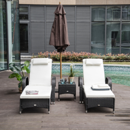 Outsunny 3 Pieces Patio Lounge Chair Set Garden Wicker Wheeling Recliner Outdoor Daybed, PE Rattan Lounge Chairs w/ Cushions & Side Coffee Table Black - thumbnail 4