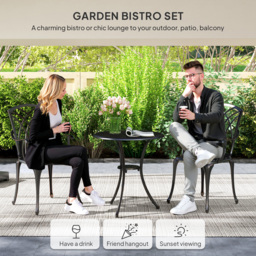 Outsunny 3 Pieces Bistro Table and Chairs for 2, Outdoor Dining Set with 2 Armchairs and Round Dining Table with Parasol Hole, Bronze Tone - Aosom UK - thumbnail 4