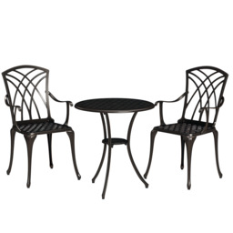 Outsunny 3 Pieces Bistro Table and Chairs for 2, Outdoor Dining Set with 2 Armchairs and Round Dining Table with Parasol Hole, Bronze Tone - Aosom UK - thumbnail 9