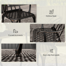 Outsunny 3 Pieces Bistro Table and Chairs for 2, Outdoor Dining Set with 2 Armchairs and Round Dining Table with Parasol Hole, Bronze Tone - Aosom UK - thumbnail 7