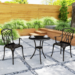 Outsunny 3 Pieces Bistro Table and Chairs for 2, Outdoor Dining Set with 2 Armchairs and Round Dining Table with Parasol Hole, Bronze Tone - Aosom UK - thumbnail 8