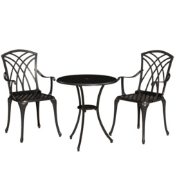 Outsunny 3 Pieces Bistro Table and Chairs for 2, Outdoor Dining Set with 2 Armchairs and Round Dining Table with Parasol Hole, Bronze Tone - Aosom UK