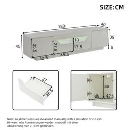 High-Gloss TV Entertainment Centre with App-Controlled LED Lighting, Modern TV Stand with Multi-Zone Storage, 180L x 40W x 45H cm, White - Aosom UK - thumbnail 3