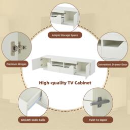 High-Gloss TV Entertainment Centre with App-Controlled LED Lighting, Modern TV Stand with Multi-Zone Storage, 180L x 40W x 45H cm, White - Aosom UK - thumbnail 5