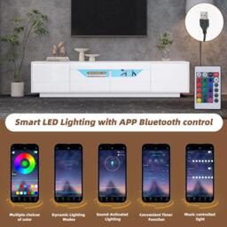 High-Gloss TV Entertainment Centre with App-Controlled LED Lighting, Modern TV Stand with Multi-Zone Storage, 180L x 40W x 45H cm, White - Aosom UK - thumbnail 6