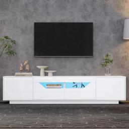 High-Gloss TV Entertainment Centre with App-Controlled LED Lighting, Modern TV Stand with Multi-Zone Storage, 180L x 40W x 45H cm, White - Aosom UK - thumbnail 7