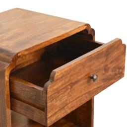 100% Solid Wood Newton Bedside Table with Drawer and Open Shelf, Handcrafted Desk with Stain-Based Finish, 35L x 45W x 50H cm, Brown - Aosom UK - thumbnail 4