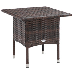 Outsunny Outdoor Rattan Side Table Coffee Table with Plastic Board, Full Woven Table Top for Patio, Garden, Balcony, Mixed Brown - thumbnail 1