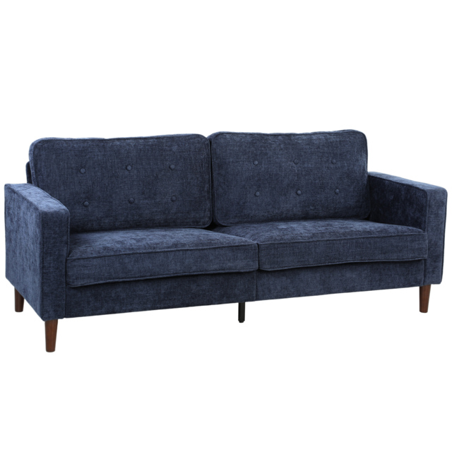 HOMCOM 3 Seater Sofa Button Tufted Upholstered Velvet Couch with Wood Legs for Living Room, Dark Blue - image 1