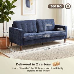 HOMCOM 3 Seater Sofa Button Tufted Upholstered Velvet Couch with Wood Legs for Living Room, Dark Blue - thumbnail 3