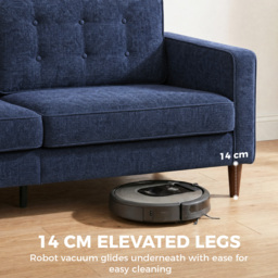HOMCOM 3 Seater Sofa Button Tufted Upholstered Velvet Couch with Wood Legs for Living Room, Dark Blue - thumbnail 6