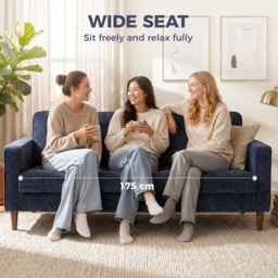 HOMCOM 3 Seater Sofa Button Tufted Upholstered Velvet Couch with Wood Legs for Living Room, Dark Blue - thumbnail 5
