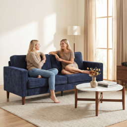 HOMCOM 3 Seater Sofa Button Tufted Upholstered Velvet Couch with Wood Legs for Living Room, Dark Blue - thumbnail 9
