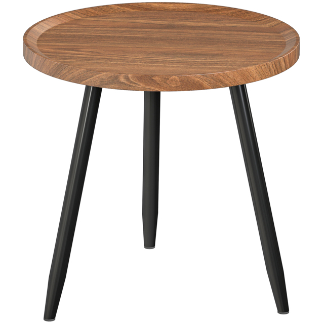 HOMCOM Modern Round Coffee Table with Steel Frame for Small Space, Sofa Beside, Living Room, Bedroom, Chestnut Wood Effect - image 1