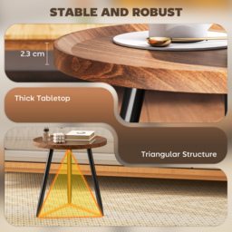 HOMCOM Modern Round Coffee Table with Steel Frame for Small Space, Sofa Beside, Living Room, Bedroom, Chestnut Wood Effect - thumbnail 5
