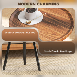HOMCOM Modern Round Coffee Table with Steel Frame for Small Space, Sofa Beside, Living Room, Bedroom, Chestnut Wood Effect - thumbnail 4