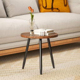 HOMCOM Modern Round Coffee Table with Steel Frame for Small Space, Sofa Beside, Living Room, Bedroom, Chestnut Wood Effect - thumbnail 2