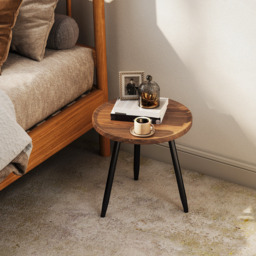 HOMCOM Modern Round Coffee Table with Steel Frame for Small Space, Sofa Beside, Living Room, Bedroom, Chestnut Wood Effect - thumbnail 7