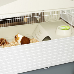 PawHut Small Animal Cage with Removable Pet Playpen, Guinea Pig Cage with Waterproof Pad, Hay Feeder, 108 x 71 x 57cm, Beige - thumbnail 9