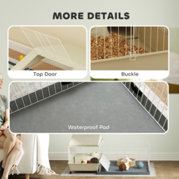 PawHut Small Animal Cage with Removable Pet Playpen, Guinea Pig Cage with Waterproof Pad, Hay Feeder, 108 x 71 x 57cm, Beige - thumbnail 8