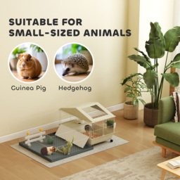PawHut Small Animal Cage with Removable Pet Playpen, Guinea Pig Cage with Waterproof Pad, Hay Feeder, 108 x 71 x 57cm, Beige - thumbnail 7