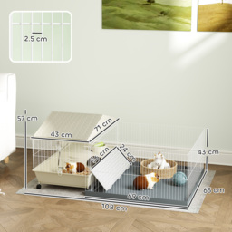 PawHut Small Animal Cage with Removable Pet Playpen, Guinea Pig Cage with Waterproof Pad, Hay Feeder, 108 x 71 x 57cm, Beige - thumbnail 3