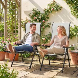 Outsunny Reclining Garden Chairs Set of 2, 5-Position Folding Sun Loungers with High Back, Retractable Footrest, Light Grey - thumbnail 9