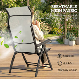 Outsunny Reclining Garden Chairs Set of 2, 5-Position Folding Sun Loungers with High Back, Retractable Footrest, Light Grey - thumbnail 7