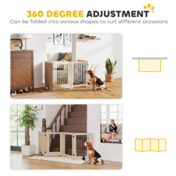 PawHut 4 Panel Freestanding Pet Gate, Indoor Dog Barrier with Lockable Door, Support Feet, 360° Flexible Hinges, Oak - thumbnail 5