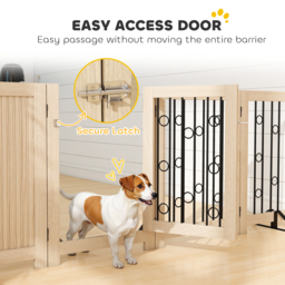 PawHut 4 Panel Freestanding Pet Gate, Indoor Dog Barrier with Lockable Door, Support Feet, 360° Flexible Hinges, Oak - thumbnail 7