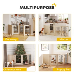 PawHut 4 Panel Freestanding Pet Gate, Indoor Dog Barrier with Lockable Door, Support Feet, 360° Flexible Hinges, Oak - thumbnail 4