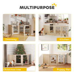 PawHut 4 Panel Freestanding Pet Gate, Indoor Dog Barrier with Lockable Door, Support Feet, 360° Flexible Hinges, Oak - thumbnail 4