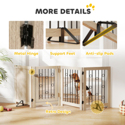 PawHut 4 Panel Freestanding Pet Gate, Indoor Dog Barrier with Lockable Door, Support Feet, 360° Flexible Hinges, Oak - thumbnail 8