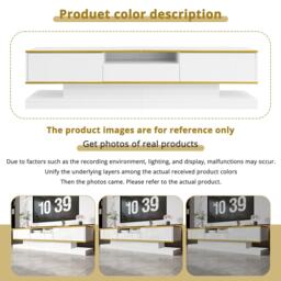 Modern LED TV Cabinet with High-Gloss Finish and Metallic Trim, Spacious Unit with Open Compartment, 180L x 38W x 45H cm, White - Aosom UK - thumbnail 5