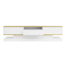 Modern LED TV Cabinet with High-Gloss Finish and Metallic Trim, Spacious Unit with Open Compartment, 180L x 38W x 45H cm, White - Aosom UK - thumbnail 2