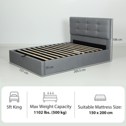 HOMCOM 5ft King Ottoman Bed with Gas Lift Storage - Grey - thumbnail 3