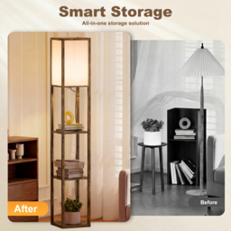 HOMCOM Floor Lamp with Shelves, Floor Light w/ Storage Shelf, Floor Standing Lamp for Living Room, Bedroom, Office, Dorm, Brown - Aosom UK - thumbnail 5