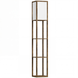 HOMCOM Floor Lamp with Shelves, Floor Light w/ Storage Shelf, Floor Standing Lamp for Living Room, Bedroom, Office, Dorm, Brown - Aosom UK - thumbnail 1