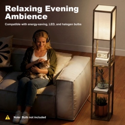 HOMCOM Floor Lamp with Shelves, Floor Light w/ Storage Shelf, Floor Standing Lamp for Living Room, Bedroom, Office, Dorm, Brown - Aosom UK - thumbnail 6