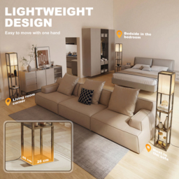 HOMCOM Floor Lamp with Shelves, Floor Light w/ Storage Shelf, Floor Standing Lamp for Living Room, Bedroom, Office, Dorm, Brown - Aosom UK - thumbnail 8