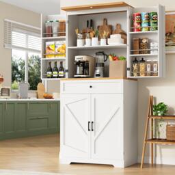 Tall Kitchen Sideboard with Maximised Storage and Anti-Tip Safety, Double-Door Cabinets for Dining Room, 80L x 40W x 180H cm, White - Aosom UK - thumbnail 7